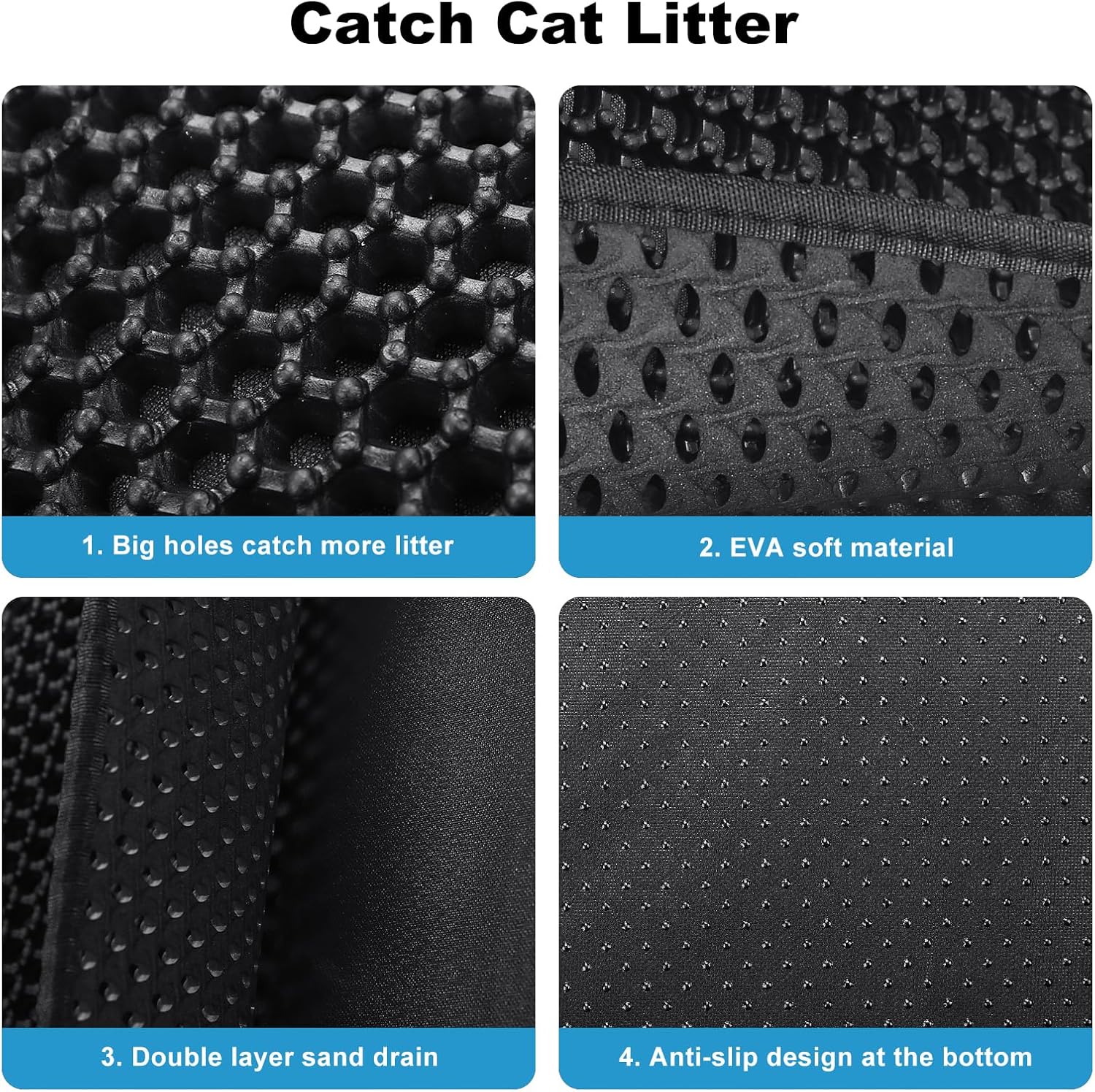 Cat Litter Tray Mat, 60 x 45 cm Cat Litter Mat, Double Layer, Non-Slip, Waterproof Design, Cat Litter Mat, Honeycomb Mat, Cat Litter Mat, Litter Control, Black - Image 5