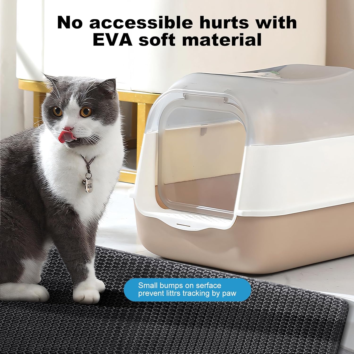Cat Litter Tray Mat, 60 x 45 cm Cat Litter Mat, Double Layer, Non-Slip, Waterproof Design, Cat Litter Mat, Honeycomb Mat, Cat Litter Mat, Litter Control, Black - Image 4