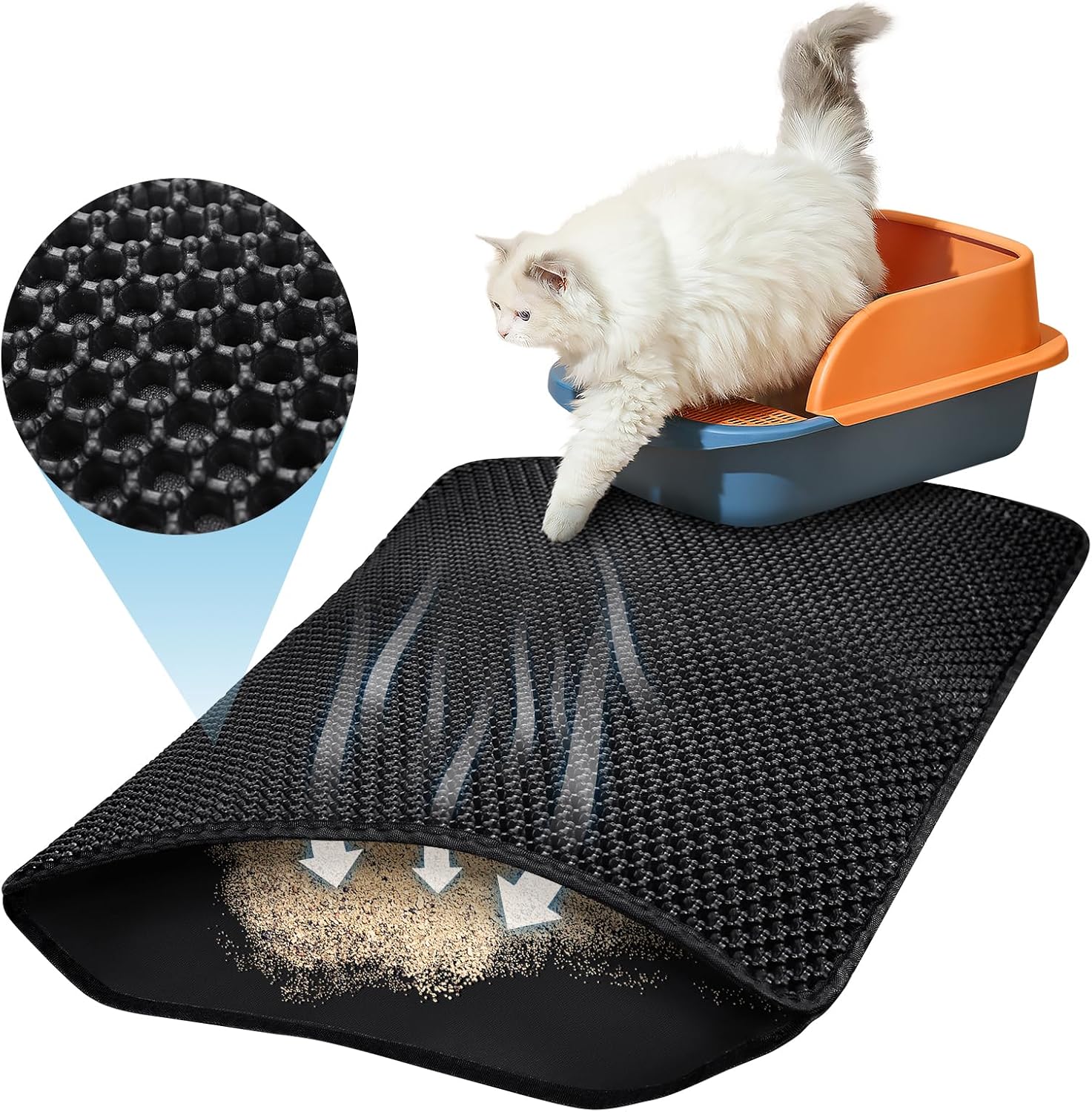 Cat Litter Tray Mat, 60 x 45 cm Cat Litter Mat, Double Layer, Non-Slip, Waterproof Design, Cat Litter Mat, Honeycomb Mat, Cat Litter Mat, Litter Control, Black - Image 2