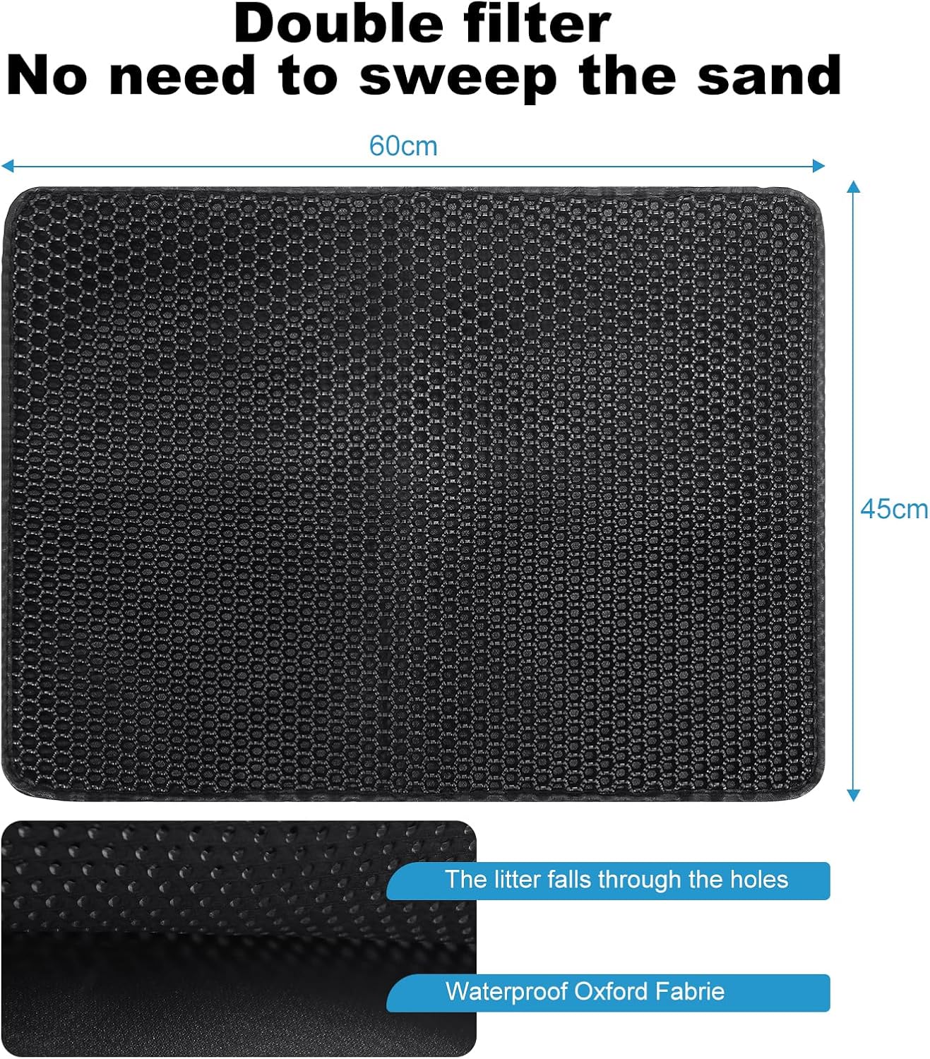 Cat Litter Tray Mat, 60 x 45 cm Cat Litter Mat, Double Layer, Non-Slip, Waterproof Design, Cat Litter Mat, Honeycomb Mat, Cat Litter Mat, Litter Control, Black - Image 8